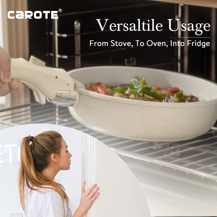 CAROTE 5 件套不粘锅具套装带可拆卸手柄 - 白色