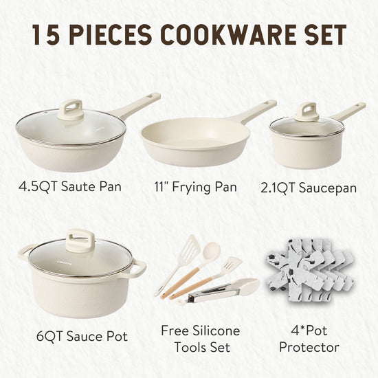 CAROTE 15pcs Pots and Pans Set, Nonstick Cookware Set Detachable Handl