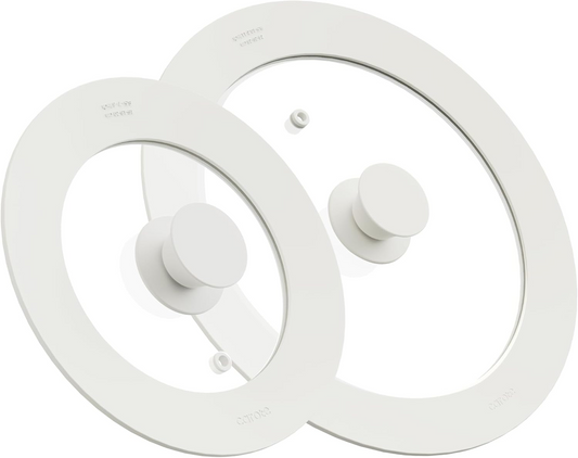 CAROTE 2 PCS Universal Silicone Lid for Pots, Pans and Skillets, Pot Lid With Heat Resistant Silicone Rim and Tempered Glass, White（6"+7"+8"and 9.5"+10"+11"）