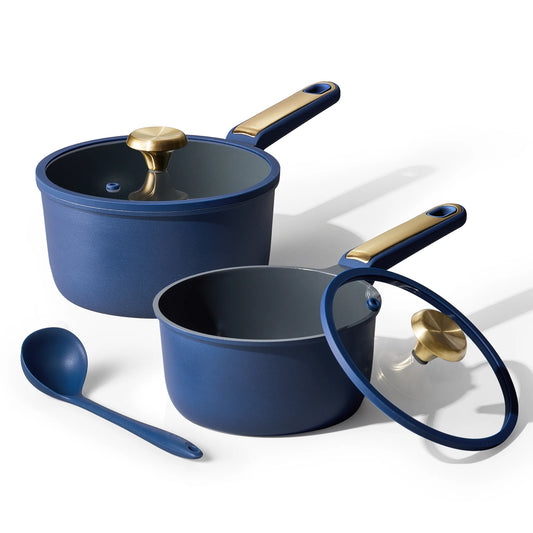CAROTE 2QT & 2.5QT Sauce Pan Sets with Lid & Ladle Cooking Pots Nonstick Saucepans Cookware Set Small Kitchen Pot, Induction Comptable, Easy to Clean, PFOA FREE (Blue)