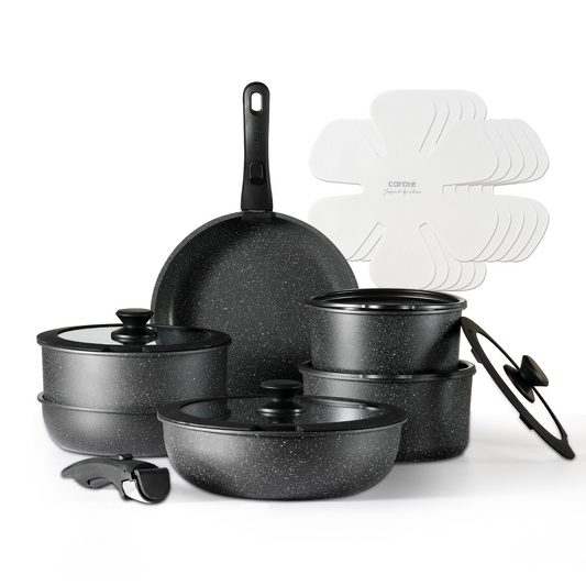 CAROTE 18pcs Cookware Set Detachable Handle set,Pots and Pans Set