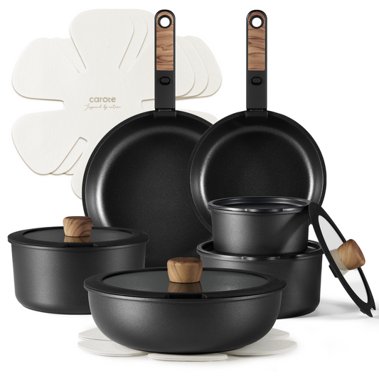 Carote 18pcs cookware set with detachable handle-black