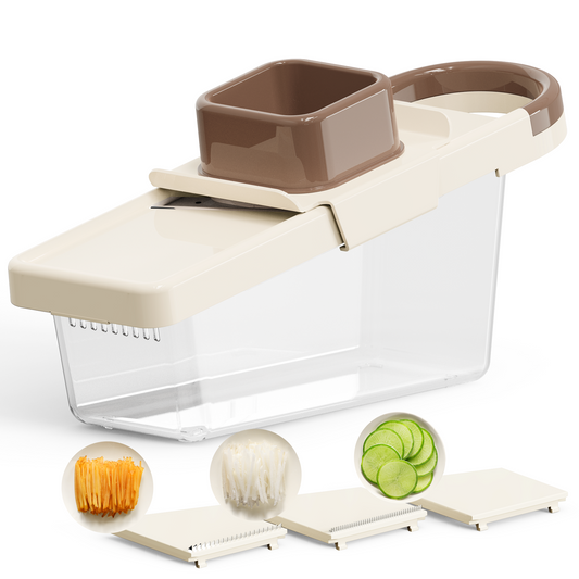 CAROTE 3-in-1 Mandoline Slicer for Kitchen, 3 Blade Vegetable Chopper with Container, Zucchini, Tomato, Potato, Vegetable, Fruit and Onion Cutter, Kitchen Gadgets, Food Chopper
