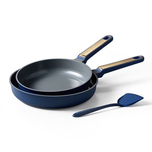 CAROTE Nonstick Ceramic Frying Pan Skillet, Non Stick Skillet Chef's Pan,Healthy & PFOA/PFAS Free, Induction-Compatible, Dishwasher Safe & Includes Silicone Spatula，Blue (9.5+11 Inch)