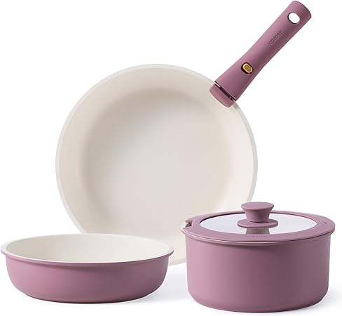 CAROTE 5pcs Pots and Pans Set Non stick,Cookware Set Detachable Handle,kitchen essentials,RV kitchen pot and pan,Induction Cookware,Oven Safe,PFOA PFOS FREE,Purple