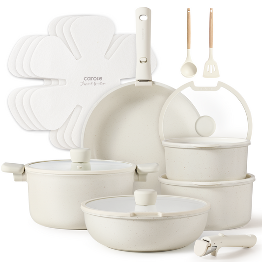 CAROTE 18 pieces Pots and Pans Set Non Stick Cookware Set with Detachable Handle