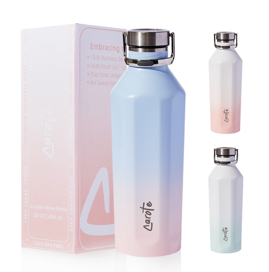 CAROTE Insulated Water Bottles, Water Bottle with Lid, Standard Mouth Water Bottle with Flex Cap, 20Oz, Blue-Pink Gradient