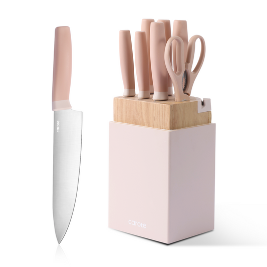 Carote 9Pcs knife set with wooden block, pink