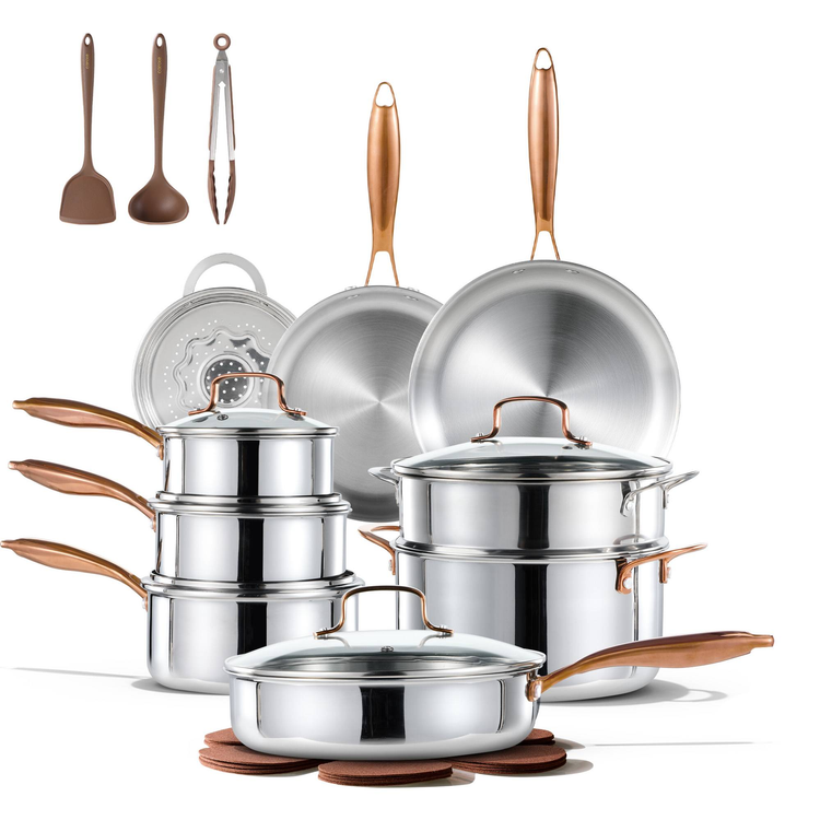 Carote 23-Piece Tri-Ply Stainless Steel Cookware Set, Induction Compatible and Oven Safe