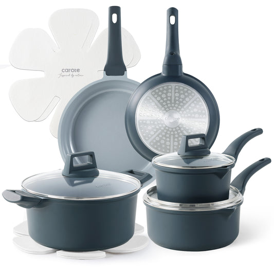 Carote 12pcs ceramic cookware set-navy blue