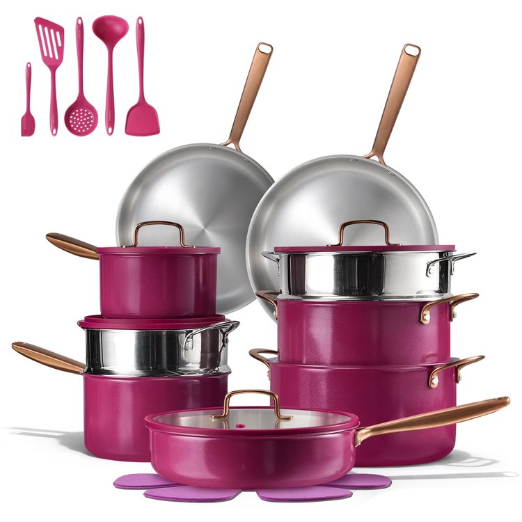 Carote 24-Piece Tri-Ply Stainless Steel Pots and Pans Set, Induction Compatible - Purple