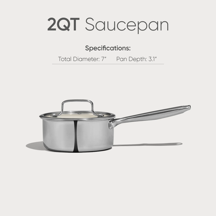 Carote 2 QT Triple-Ply Stainless Steel Saucepan with Lid, Ceramic Coating Induction Pot, Easy Cleaning