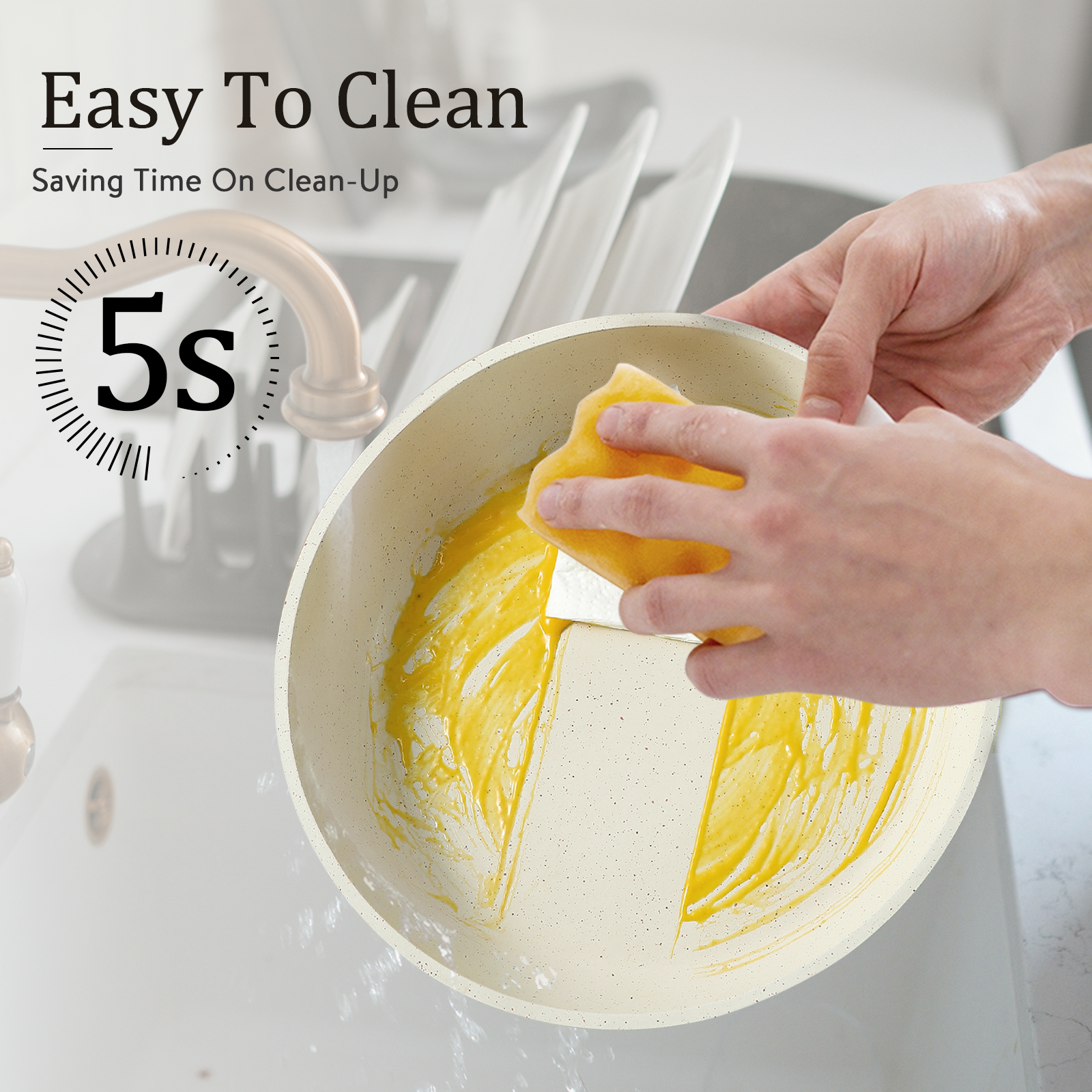 CAROTE 5-Piece Nonstick Cookware Set with Detachable Handles - White