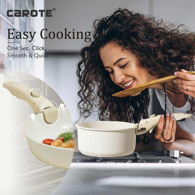 CAROTE White 9 PCS Detachable Handle Cookware Sets
