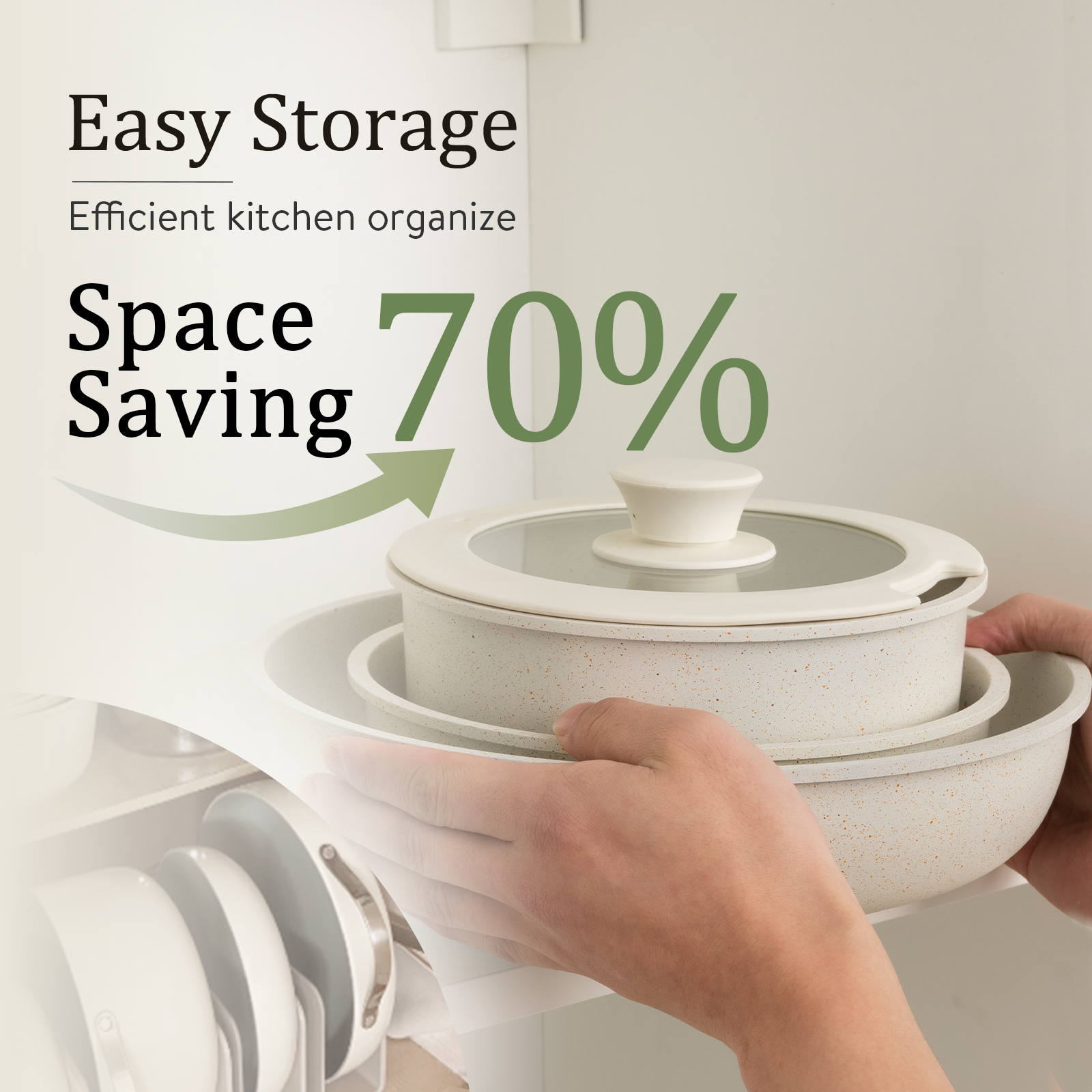 CAROTE 5-Piece Nonstick Cookware Set with Detachable Handles - White