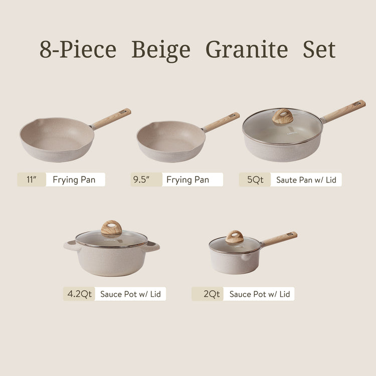 Carote Beige Granite 8 Pcs Cookware Set