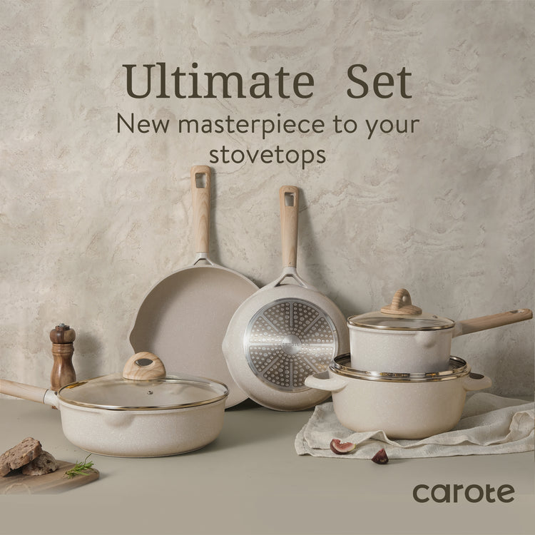 Carote Beige Granite 8 Pcs Cookware Set