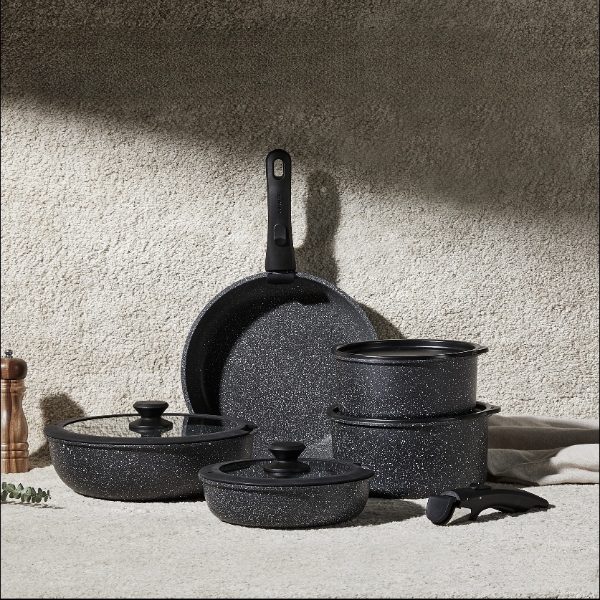 CAROTE 11pcs Black Removable Handle Pots and Pans Set Detachable Cookware set