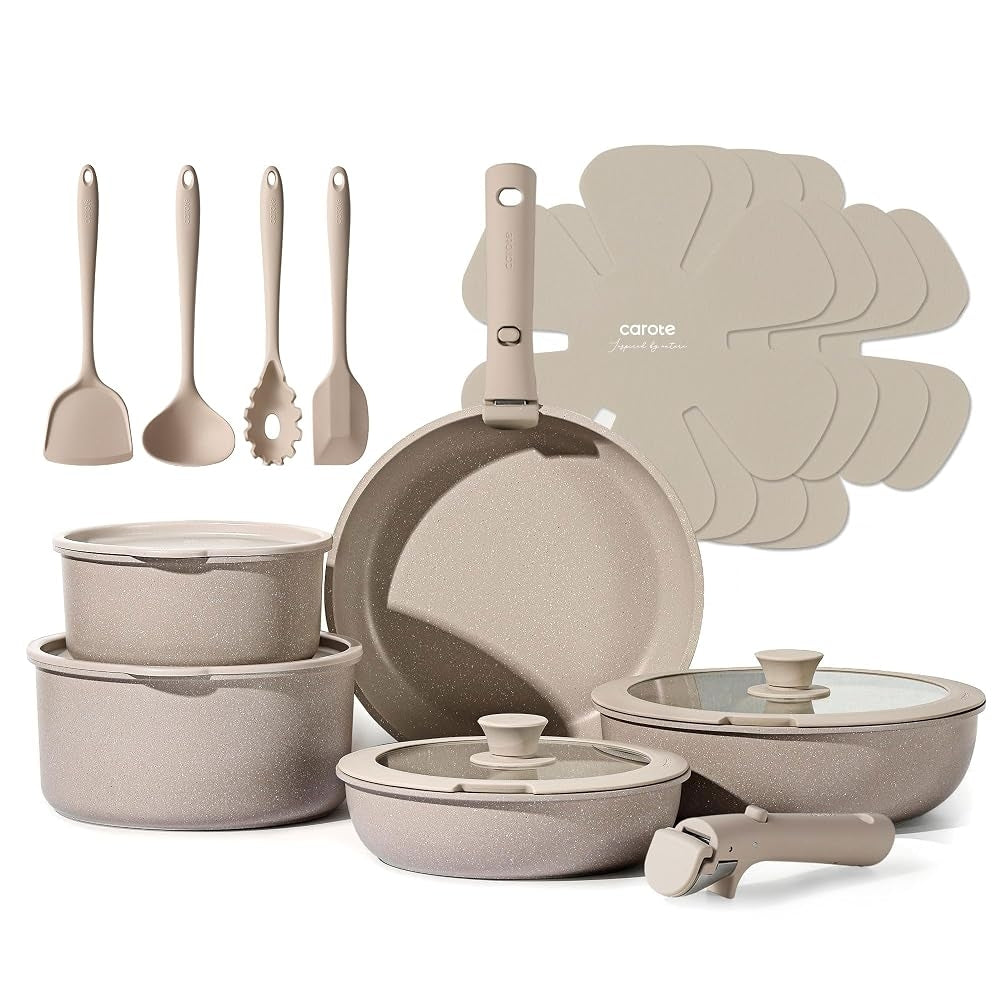 Carote 19pcs cookware set nonstick with detachable handle
