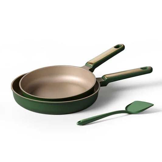 CAROTE Nonstick Ceramic Frying Pan Skillet, Non Stick Skillet Chef's Pan,Healthy & PFOA/PFAS Free, Induction-Compatible, Dishwasher Safe & Includes Silicone Spatula，Green (9.5+11 Inch)