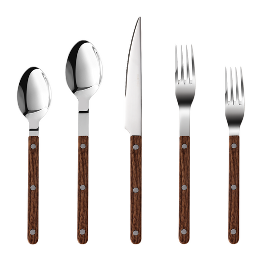 CAROTE Silverware Set, 20Pcs Mirror Polished Flatware Sets for 4, Stainless Steel Cutlery Set Including Knife Fork Spoon Set, Wood Grain Handle