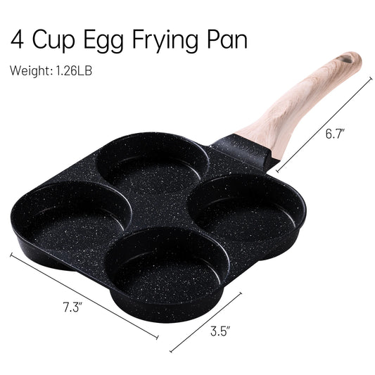 Carote4-Cup Nonstick Egg and Burger Pan, Breakfast Skillet with Divided Sections, Induction Compatible