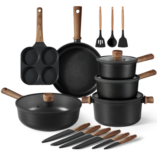 Carote 25pcs nonstick cookware set with knife set-black