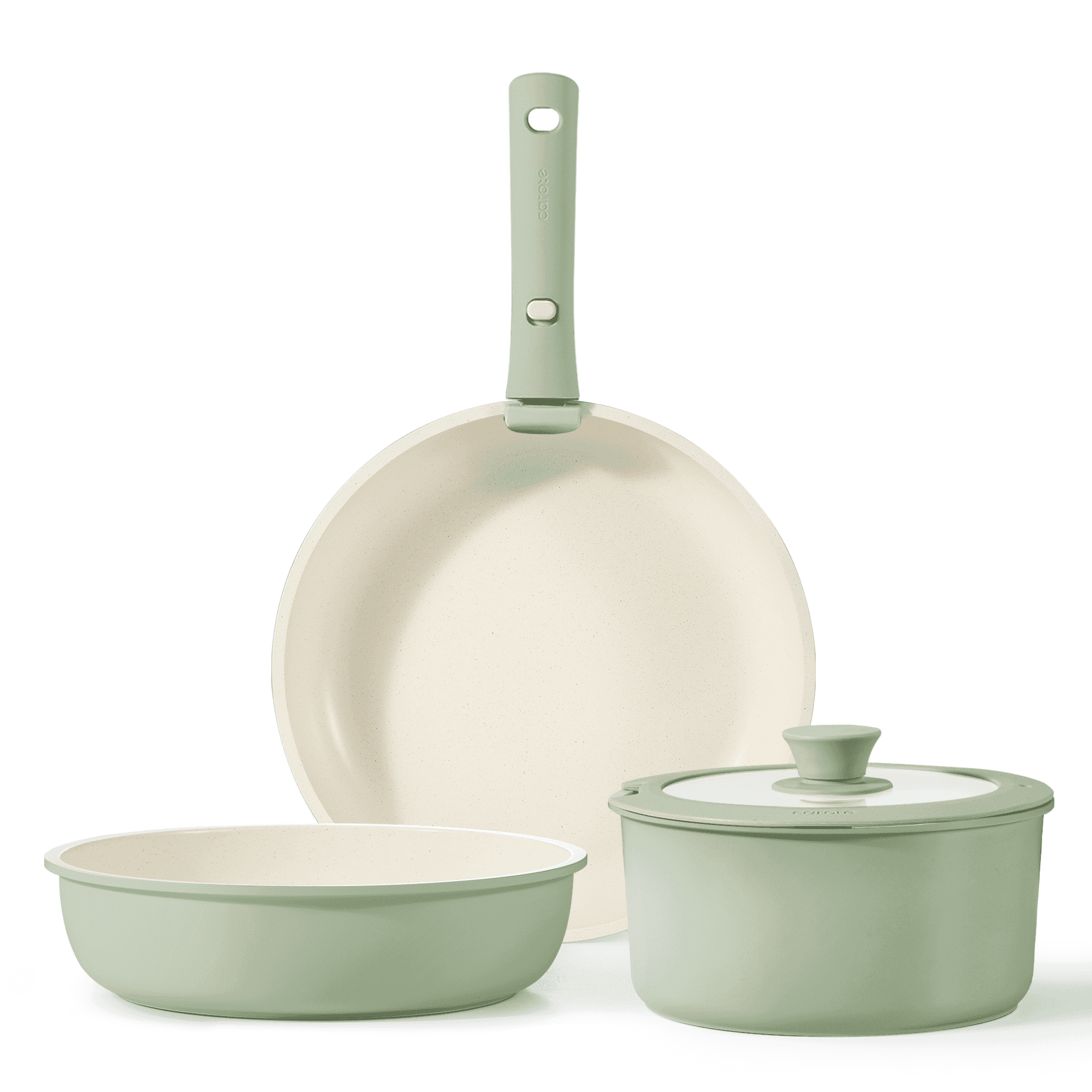 Carote 5 Pcs Pots and Pans Nonstick, Cookware Set with Detachable Handles, Oven Safe, Induction Ready, Stackable Kitchen Cooking Set, Green