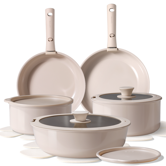 CAROTE Ceramic Cookware Sets, Pots and Pans Set Non Stick Non Toxic, Induction Cookware, Kitchen Cookware Sets, Pots Set for Healthy Coooking 15PCS, Taupe