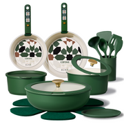 CAROTE 21Pcs Ceramic Cookware Set, Pots and Pans Set Non stick, Non Toxic Cookware Detachable Handle,  Kitchen Cooking Set - Induction Cookware, Dishwasher/Oven Safe, PFAS Free, Green