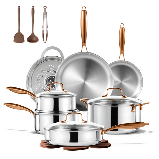 Carote 19-Piece Tri-Ply Stainless Steel Cookware Set, Induction Compatible and Oven Safe