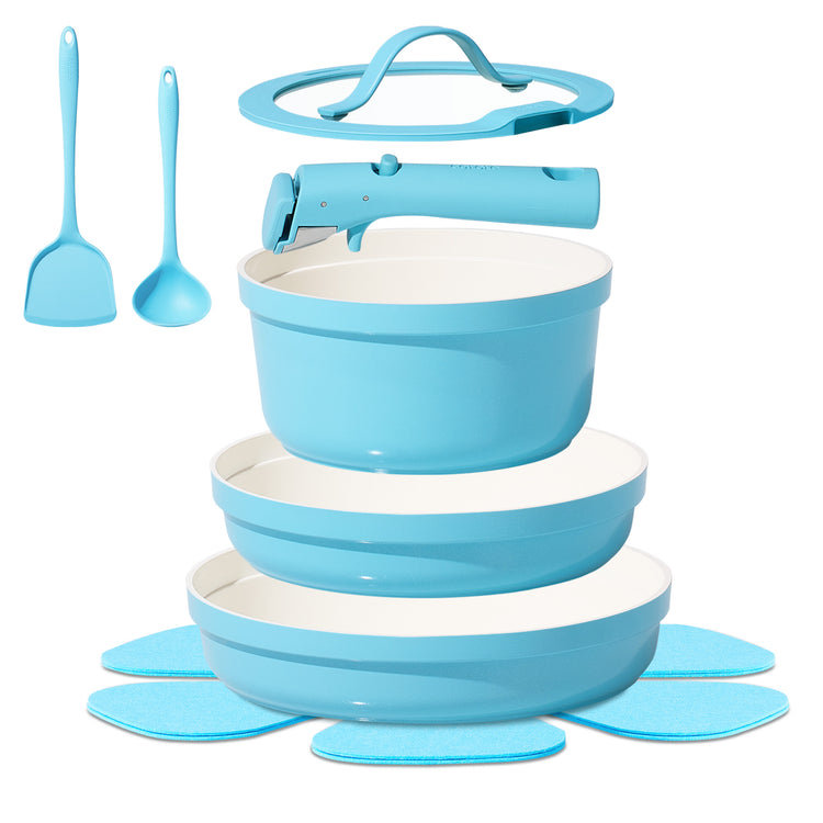 CAROTE 9pcs Pots and Pans Set,Ceramic Cookware Sets Non Stick with Detachable Handle, Induction Kitchen Pots and Pans,RV Cooking Set, Oven/Dishwasher/Fridge Safe, Space Saving