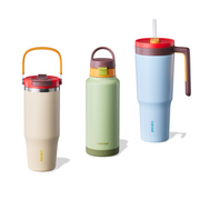 Carote 3-Pc Tumbler Set, 40oz & 32oz Cups with Straw & Handle, Vacuum Insulated & Leak-Proof, Cup Holder Friendly, BPA-Free, Color-Block