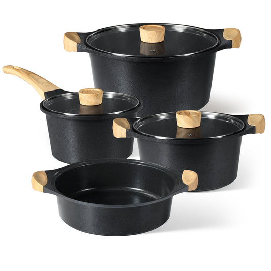 CAROTE 7PCS Pots and Pans Set Nonstick, Induction Cookware Set, Non-toxic Healthy Non Stick Cooking Set, Black