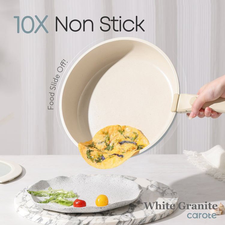 CAROTE Nonstick Pots and Pans Set, White Granite Induction