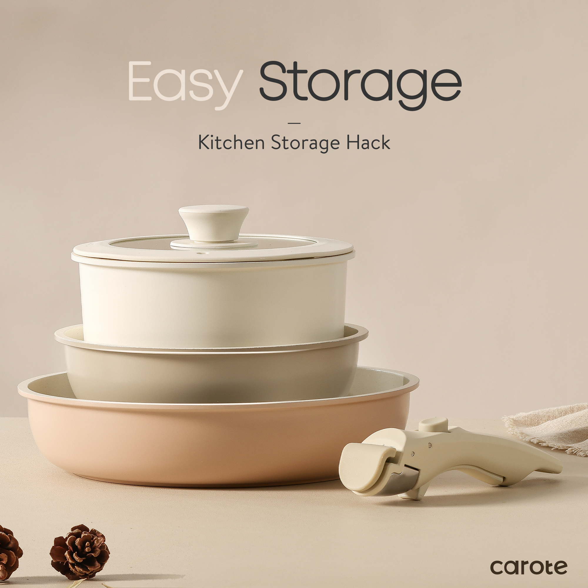 CAROTE 5-Piece Nonstick Cookware Set with Detachable Handles