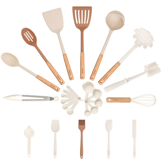 Carote 26pcs silicone utensil set-white and pink