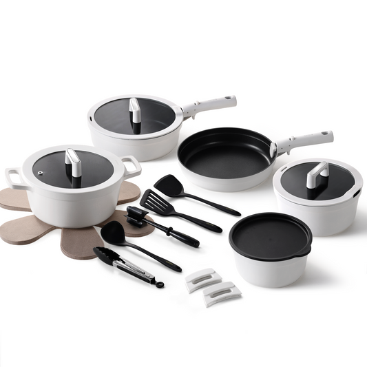 CAROTE 22pcs Pots and Pans Set Non Stick, Detachable Handle Cookware Set White, RV Cooking Set, Dishwasher/Oven/Fridge Safe, Pot and Pan Set, Induction Cookware