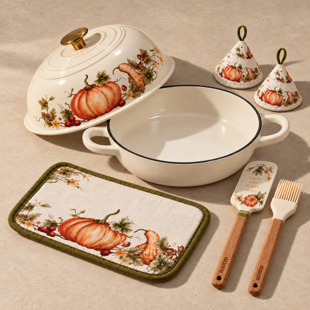 Pumpkin-Shape 7-Piece Enameled Bread Oven Set