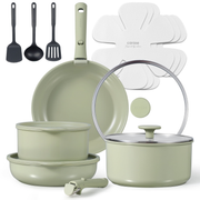 Carote 16-Piece Ceramic Nonstick Cookware Set, Pots and Pans Set with Detachable Handle, Induction Compatible, Oven & Dishwasher Safe, Sage Green