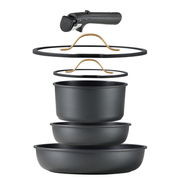 Carote 6-Piece Pots and Pans Set, Nonstick Cookware Set with Detachable Handles, Dishwasher/Oven Safe, Black