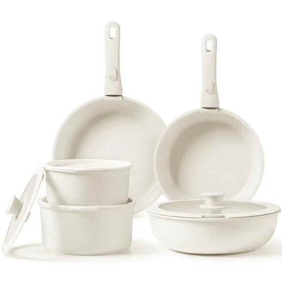 Carote 10 Pcs Nonstick Pans Set, Nonstick Skillets with Detachable Handle, Oven Safe, Induction Cookware, Stackable Kitchen Set