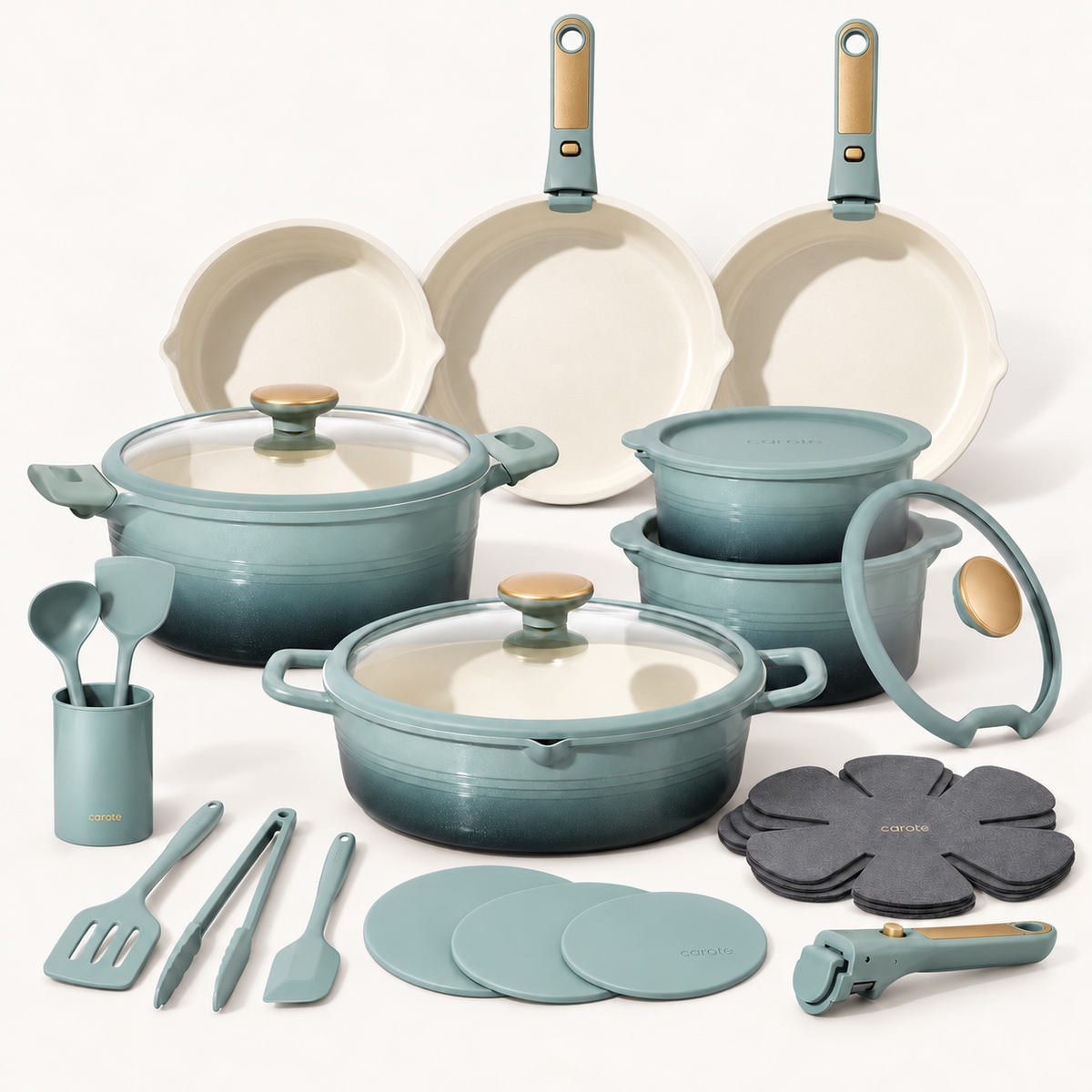 Ribbed Gradient Detachable Ceramic Cookware Set
