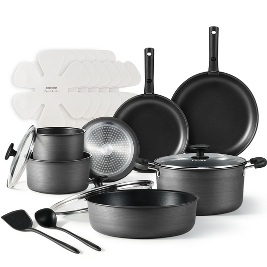 CAROTE 20pcs pots and pans set non stick cookware set detachable handle hard anodiazed cookware