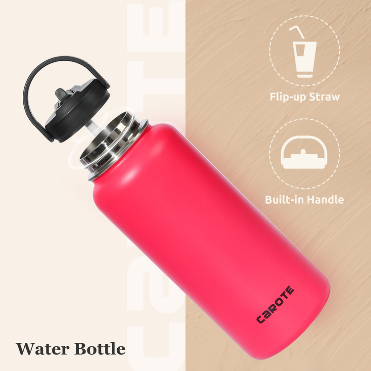 CAROTE Insulated Water Bottles, Water Bottle with Lid and Straw, Wide Mouth Water Bottle with Flex Cap, 32Oz