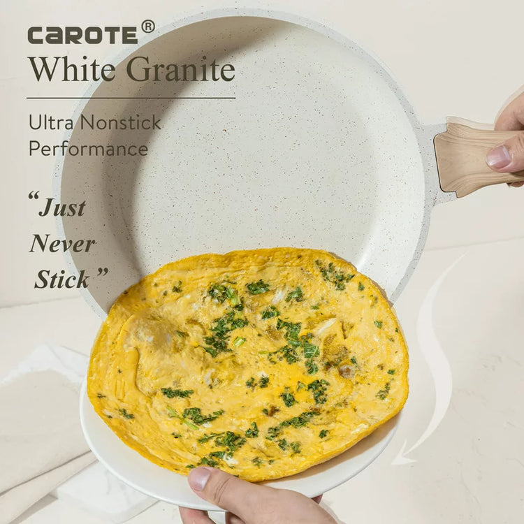 Carote 不沾鍋和平底鍋套裝，10 件花崗岩廚房炊具套裝（白色）