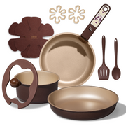 CAROTE 11pcs Ceramic Cookware Set, Pots and Pans Set Non stick, Induction Kitchen Cookware with Removable Handle, Dishwasher & Oven Safe, RV/Camping Cookware, PFAS Free, Brown