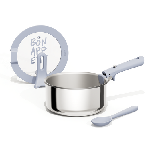 CAROTE Stainless Steel Sauce Pan with Detachable Handle, 4pcs Stainless Steel Pot, 3QT Saucepan with Lid, Non-Toxic Induction Kitchen Cookware, Stand-Up Lid, Oven Safe, Blue