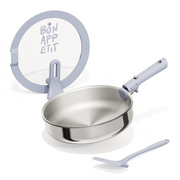 CAROTE Stainless Steel Saute Pan with Detachable Handle, 4QT Frying Pan with Lid, 4pcs Stainless Steel Pan, Non-Toxic Induction Kitchen Cookware, Stand-Up Lid, Oven Safe, Blue