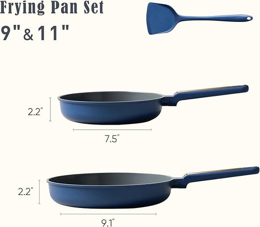 CAROTE Nonstick Ceramic Frying Pan Skillet, Non Stick Skillet Chef's Pan,Healthy & PFOA/PFAS Free, Induction-Compatible, Dishwasher Safe & Includes Silicone Spatula，Blue (9.5+11 Inch)